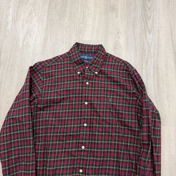 Vintage Polo Ralph Lauren Shirt Men's Medium Red Plaid Check Preppy 90s Flannel - Picture 2 of 7